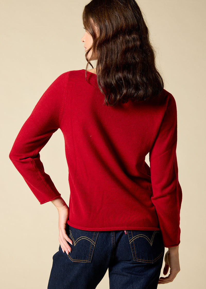 Sonya hopkins 100% pure cashmere bateau neck in garnet red