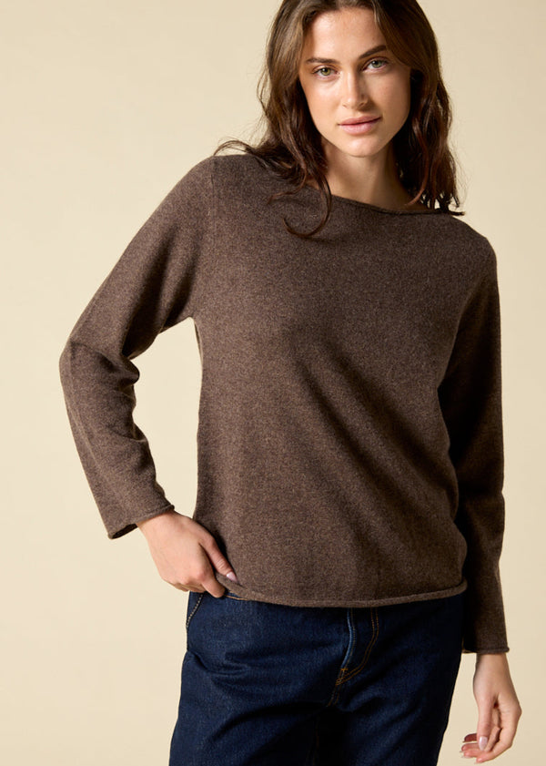 Sonya Hopkins 100% pure cashmere bateau neck in woodland brown