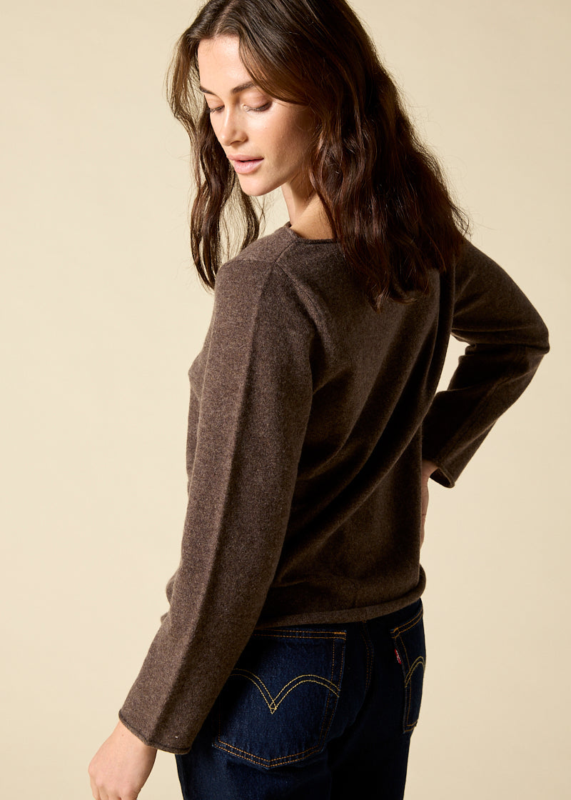 Sonya Hopkins 100% pure cashmere bateau neck in woodland brown