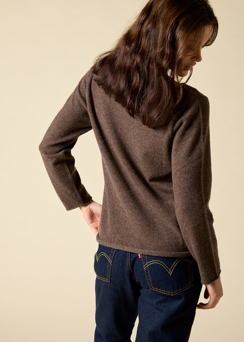 Sonya Hopkins 100% pure cashmere bateau neck in woodland brown