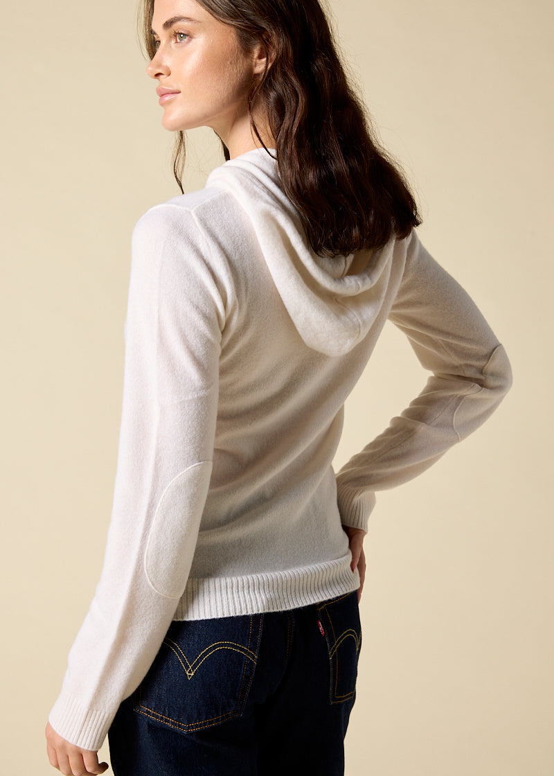 Sonya Hopkins women's 100% pure cashmere hoody in winter white