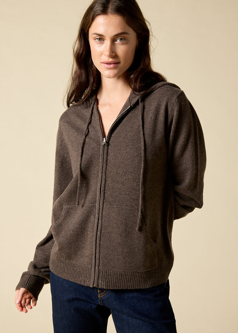 Sonya Hopkins 100% pure cashmere Hoody in Woodland Brown