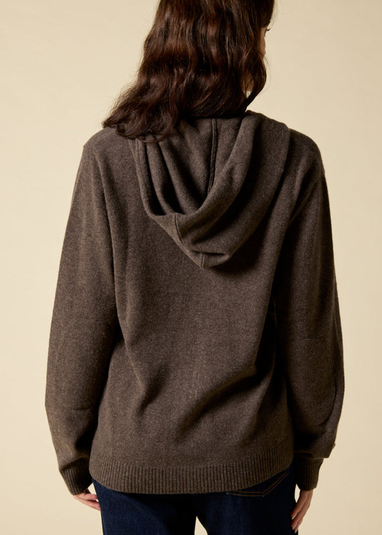 Sonya Hopkins 100% pure cashmere Hoody in Woodland Brown