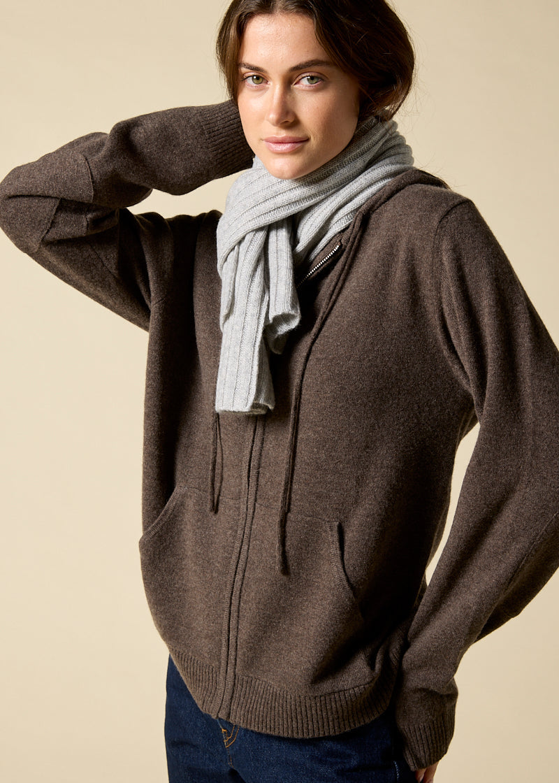 Sonya Hopkins 100% pure cashmere Hoody in Woodland Brown