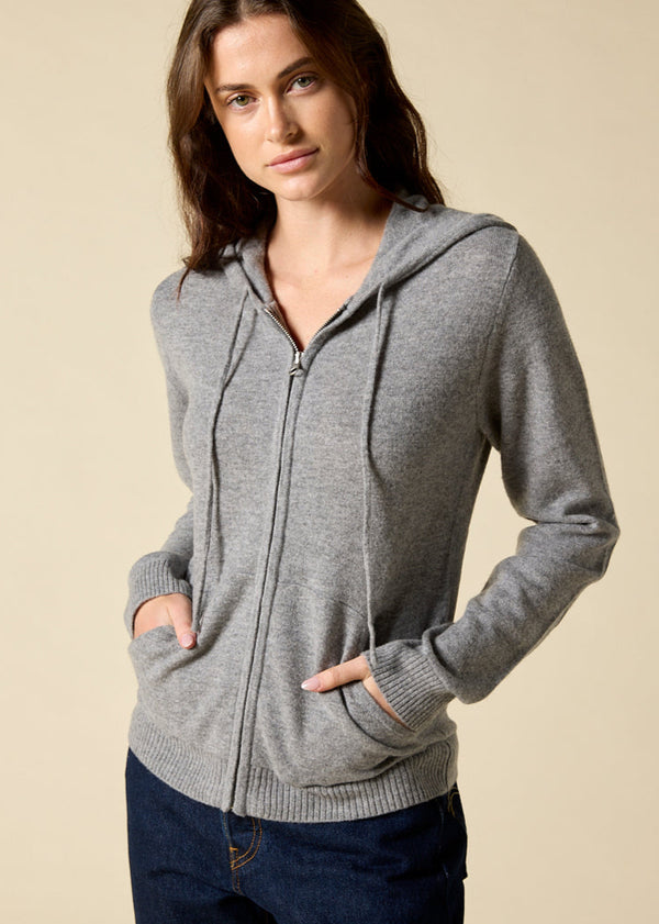 Sonya Hopkins 100% pure quality cashmere women's hoody in charcoal grey marle