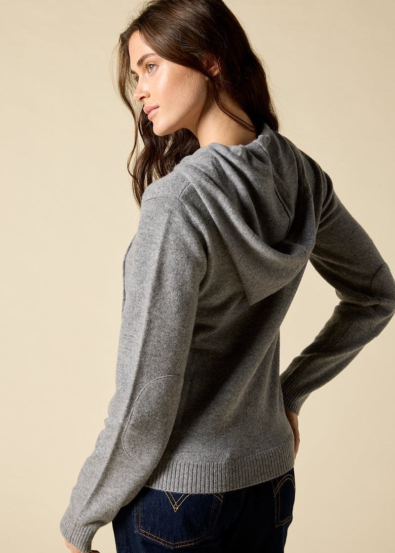 Sonya Hopkins 100% pure quality cashmere women's hoody in charcoal grey marle