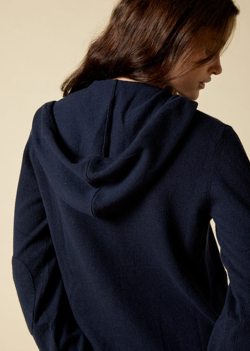 Sonya Hopkins 100% pure cashmere women's hoody in dark navy