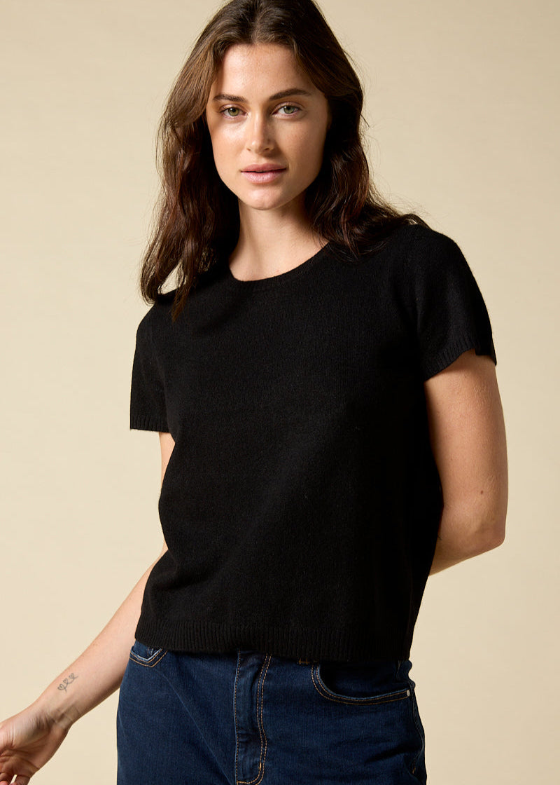 Sonya Hopkins pure cashmere shrunken tiny t in black