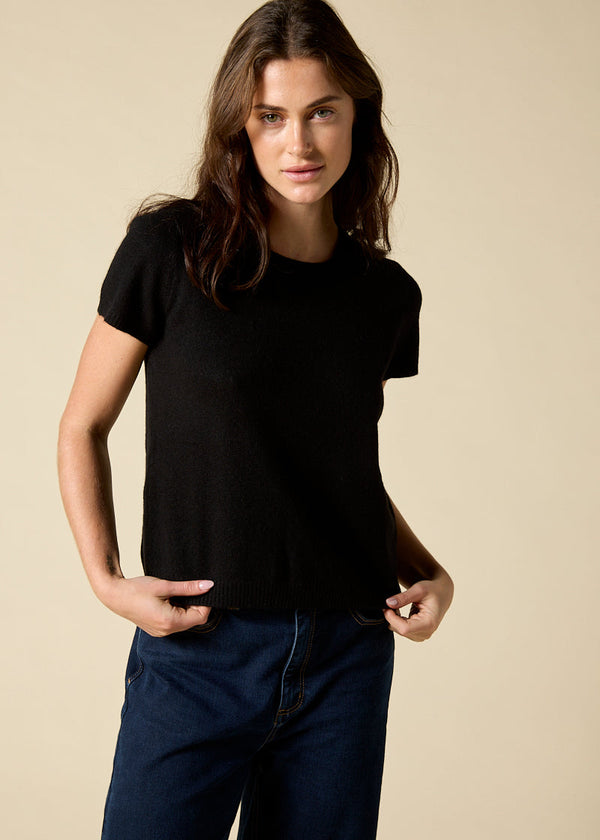 Sonya Hopkins pure cashmere shrunken tiny t in black