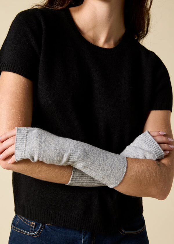 Sonya Hopkins pure cashmere fingerless gloves in pale marle grey