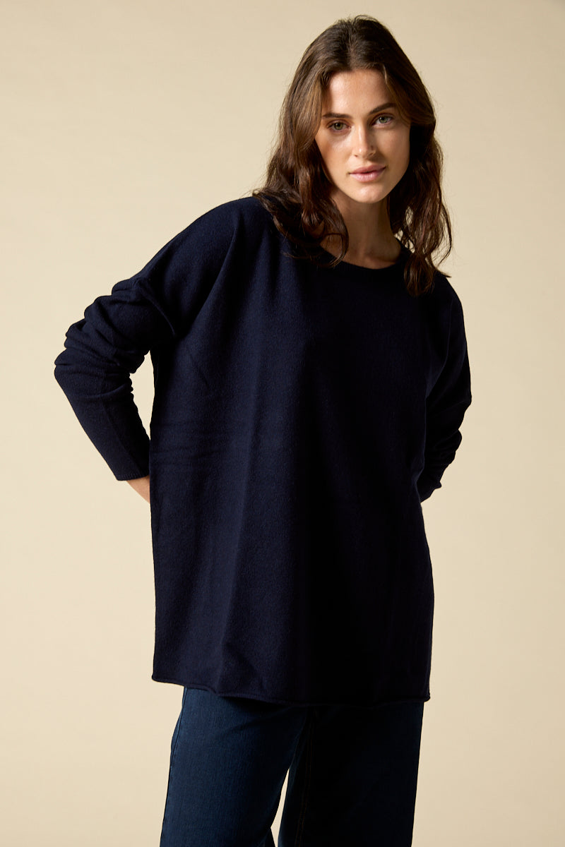 Sonya Hopkins 100% pure cashmere oversized knit in dark ink navy