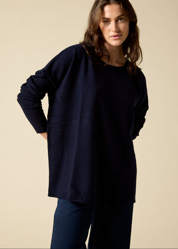 Sonya Hopkins 100% pure cashmere oversized knit in dark ink navy