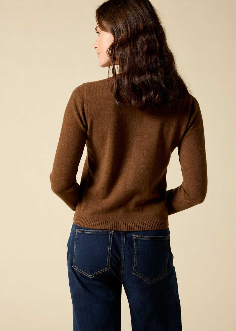 Sonya Hopkins pure cashmere crew cardigan in cinnamon
