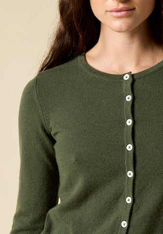 Sonya Hopkins 100% pure cashmere crew cardigan in hunter green