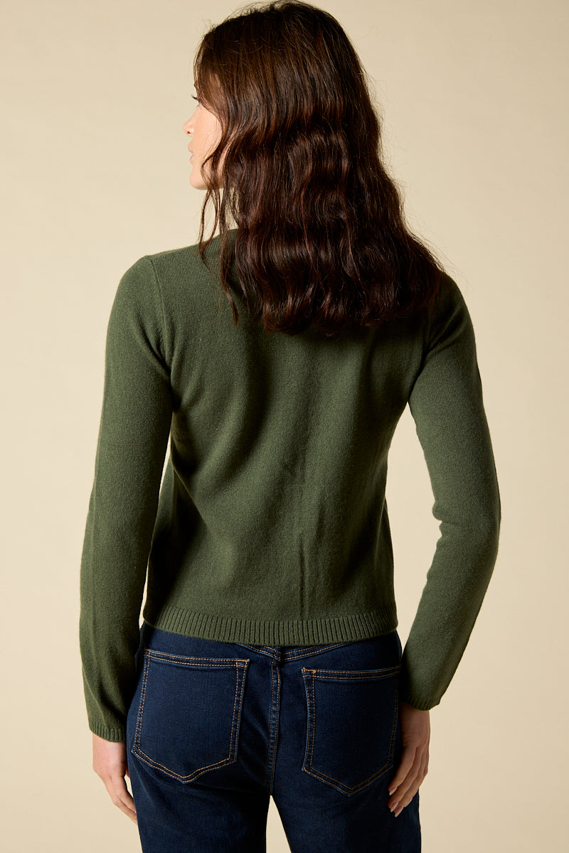 Sonya Hopkins 100% pure cashmere crew cardigan in hunter green