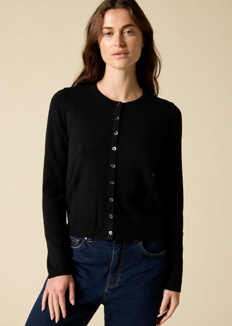 Sonya Hopkins 100% pure cashmere crew cardigan in black