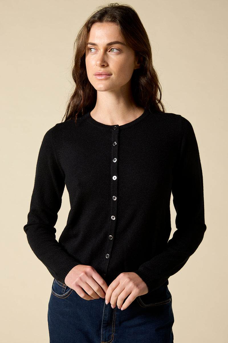Sonya Hopkins 100% pure cashmere crew cardigan in black