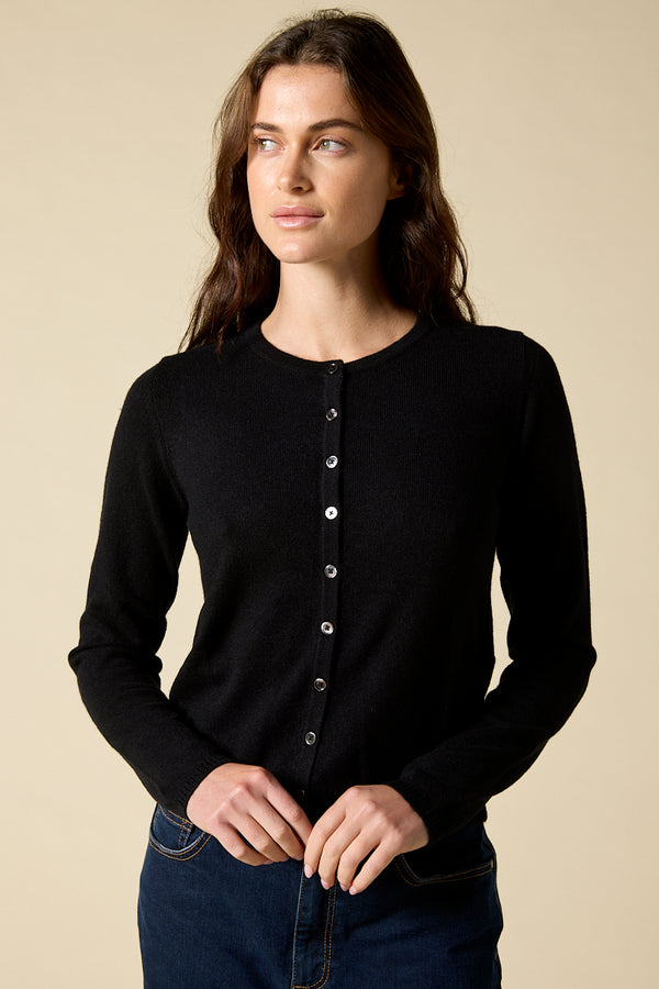 Sonya Hopkins 100% pure cashmere crew cardigan in black