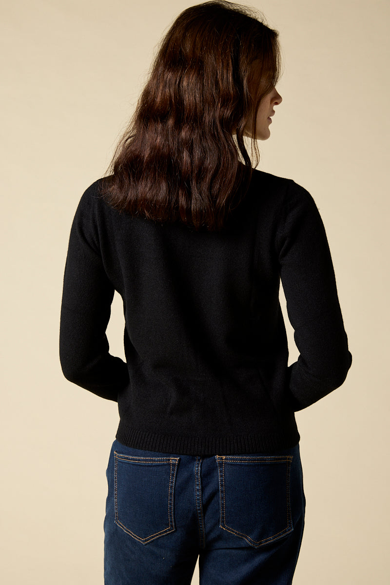 Sonya Hopkins 100% pure cashmere crew cardigan in black