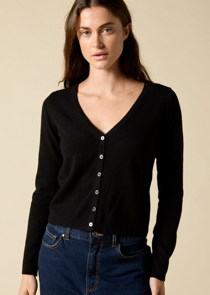 Sonya Hopkins pure cashmere v-neck cardigan in classic black