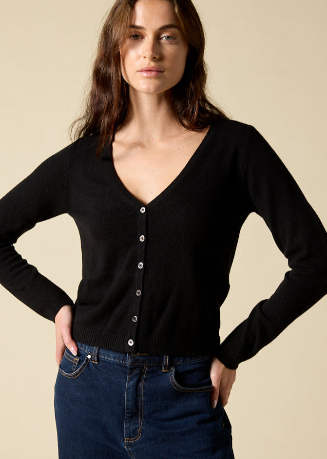Sonya Hopkins pure cashmere v-neck cardigan in classic black