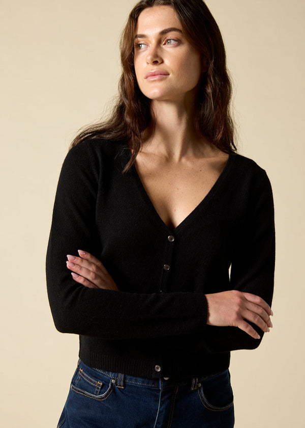 Sonya Hopkins pure cashmere v-neck cardigan in classic black
