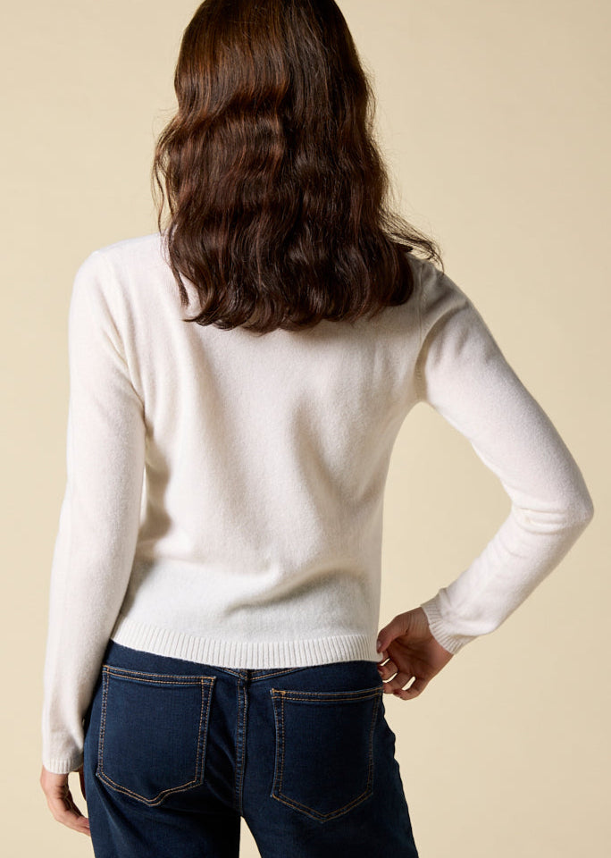 Sonya Hopkins 100% cashmere v neck cardigan in winter white