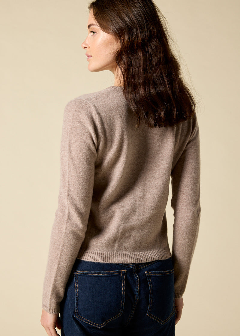 Sonya Hopkins 100% pure cashmere v cardigan in marle beige