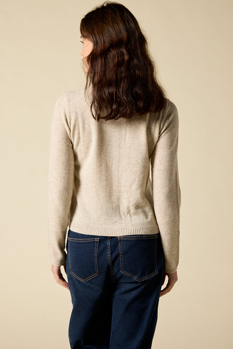 Sonya Hopkins 100% pure cashmere crew cardigan in pale marle beige