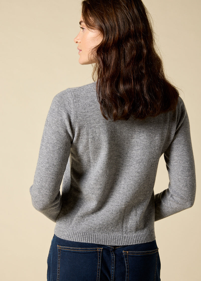 Sonya Hopkins 100% pure cashmere crew cardigan in marle grey