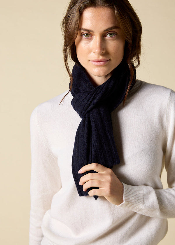 Sonya Hopkins 100% pure cashmere rib scarf in dark navy