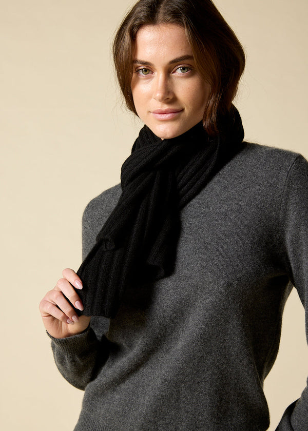Sonya Hopkins 100% pure cashmere Rib Scarf in Black
