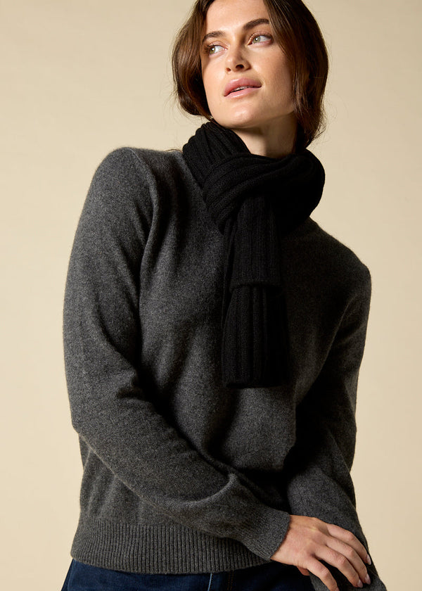 Sonya Hopkins 100% pure cashmere Rib Scarf in Black