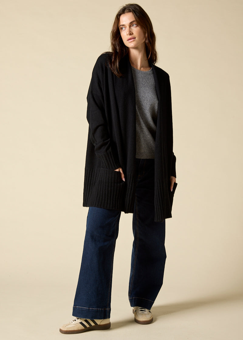 Sonya Hopkins 100% cashmere draped cardigan in black