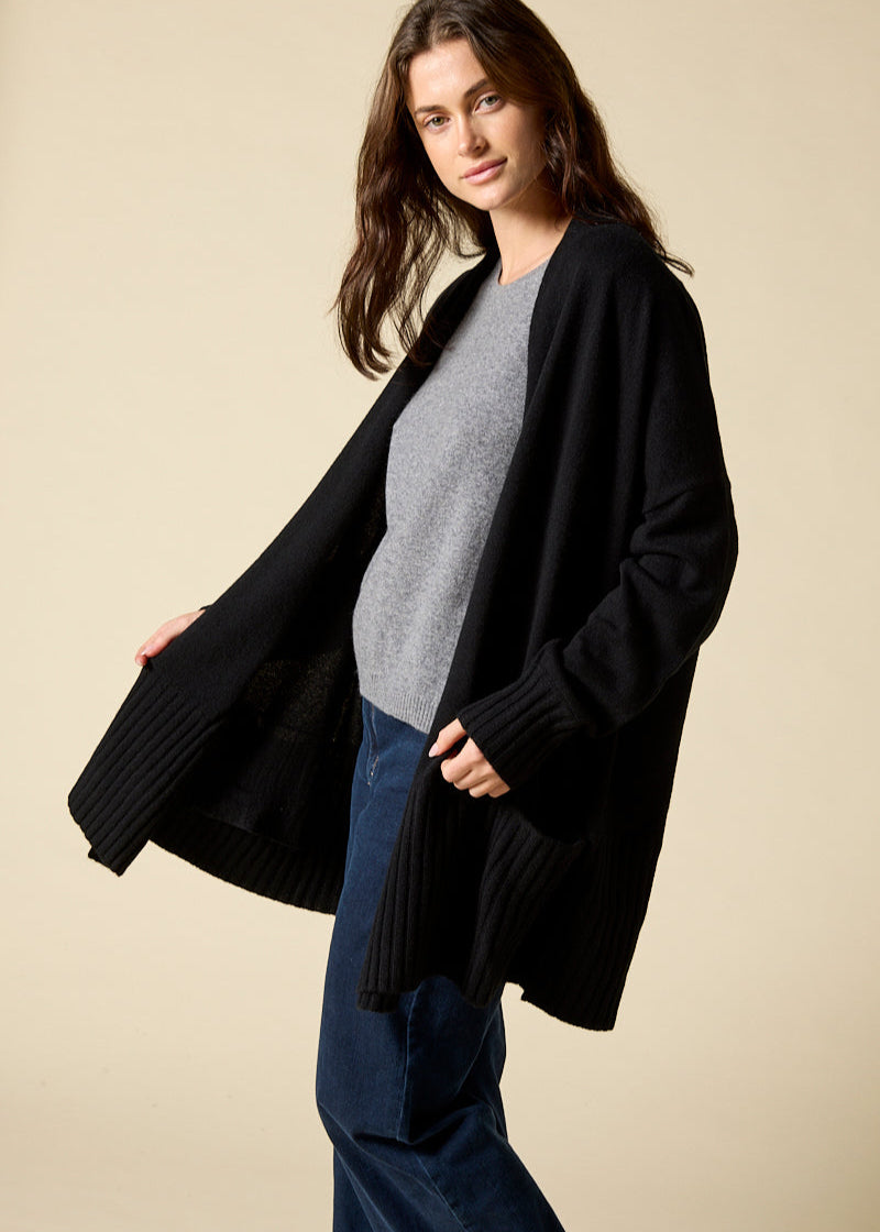 Sonya Hopkins 100% cashmere draped cardigan in black