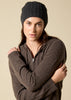 Sonya Hopkins pure cashmere rib beanie in dark charcoal marle grey