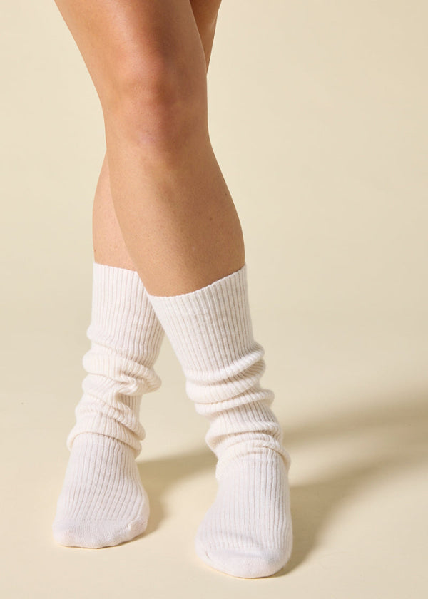 Sonya Hopkins 100% pure cashmere fine rib socks in winter white