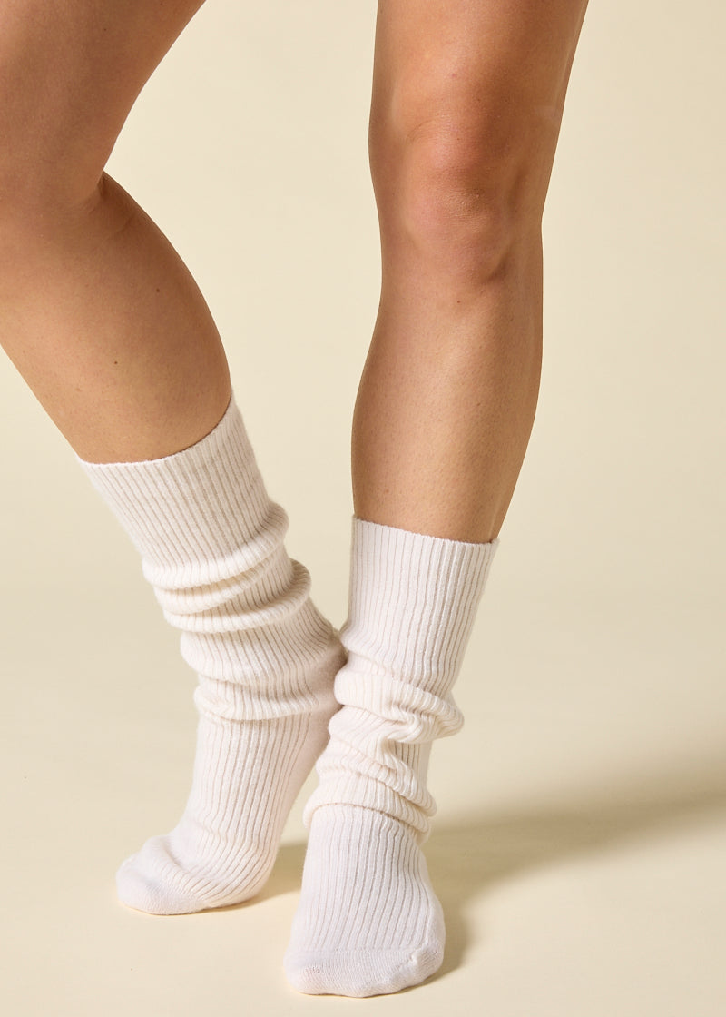 Sonya Hopkins 100% pure cashmere fine rib socks in winter white
