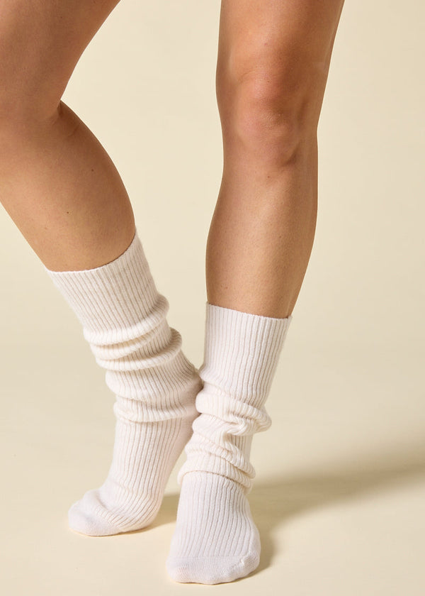 Sonya Hopkins 100% pure cashmere fine rib socks in winter white