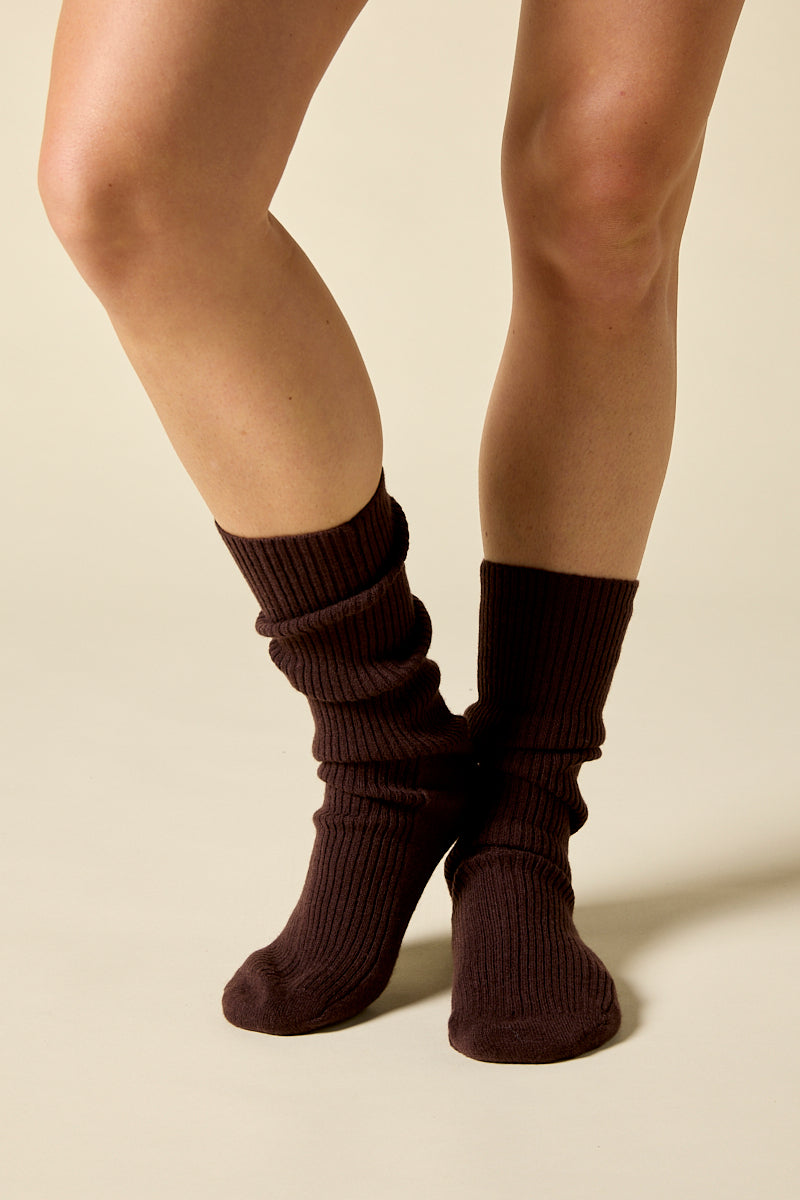 Sonya Hopkins 100% pure cashmere fine rib socks in mocha