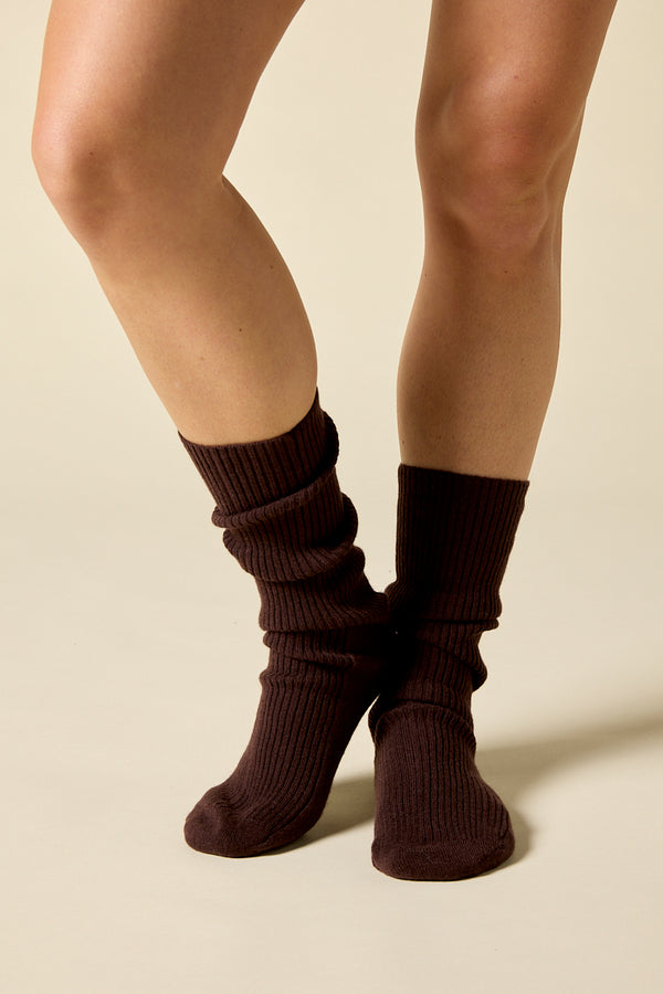Sonya Hopkins 100% pure cashmere fine rib socks in mocha