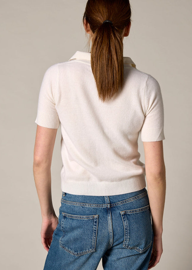 Sonya Hopkins Sydney 100% cashmere polo knit in winter white