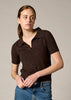 Sonya Hopkins Sydney 100% cashmere polo knit in dark marle brown