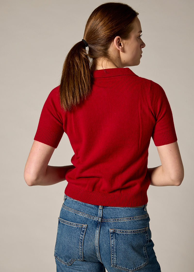 Sonya Hopkins Sydney 100% cashmere polo knit in garnet red