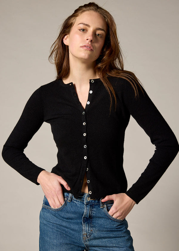 Sonya Hopkins 100% cashmere crew cardigan in black