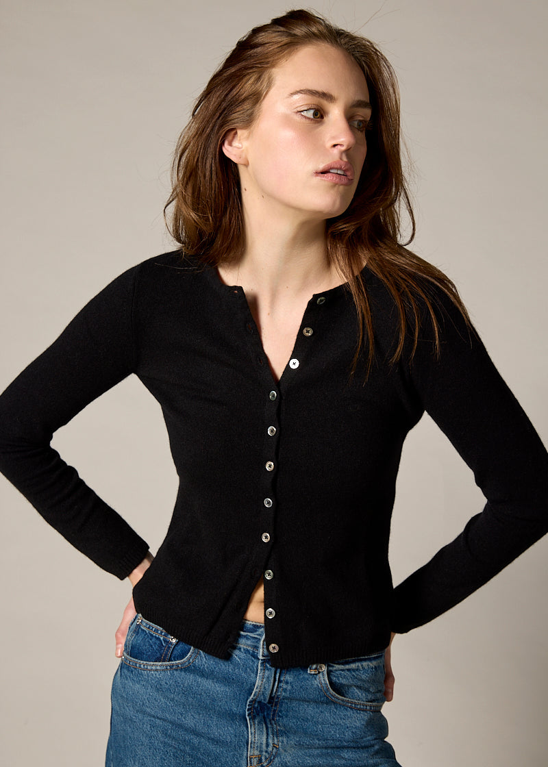 Sonya Hopkins 100% cashmere crew cardigan in black