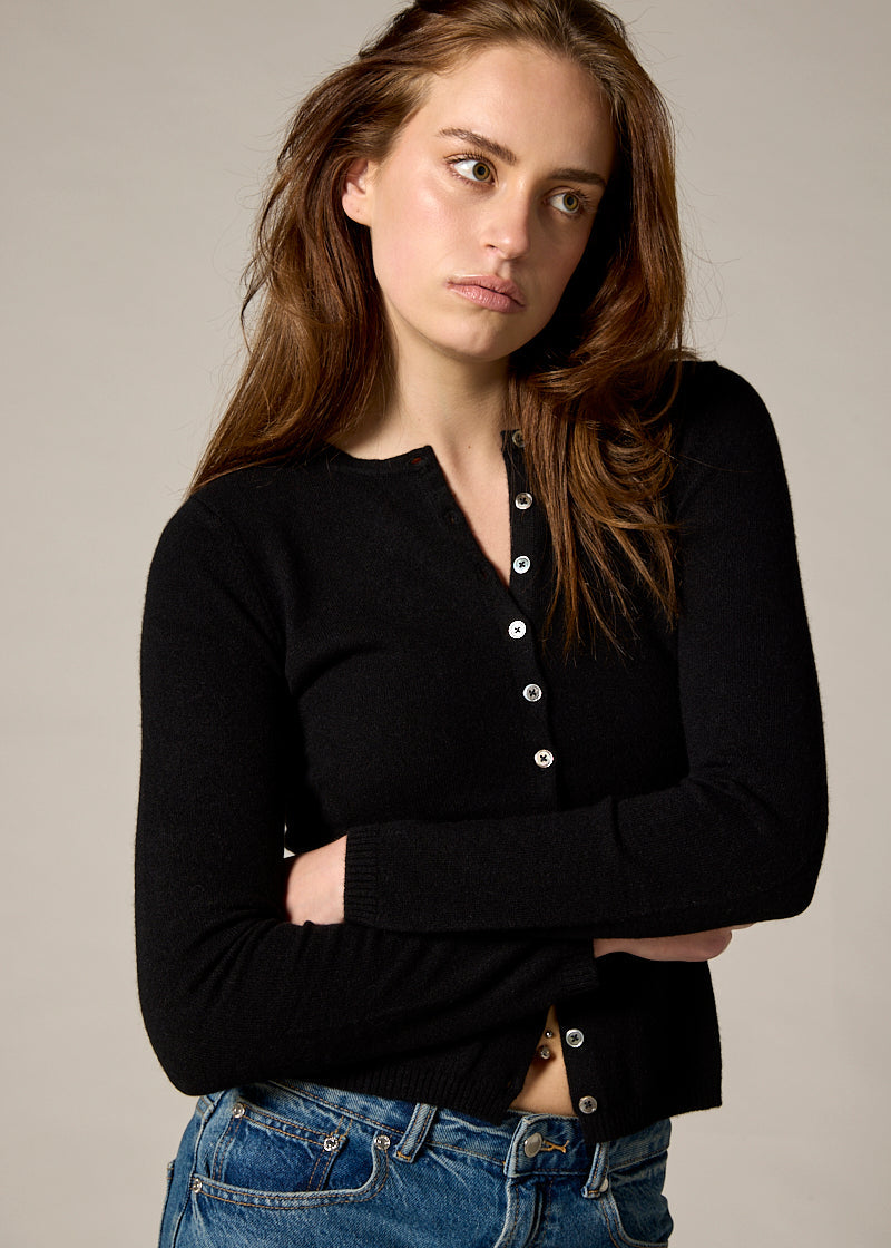 Sonya Hopkins 100% cashmere crew cardigan in black