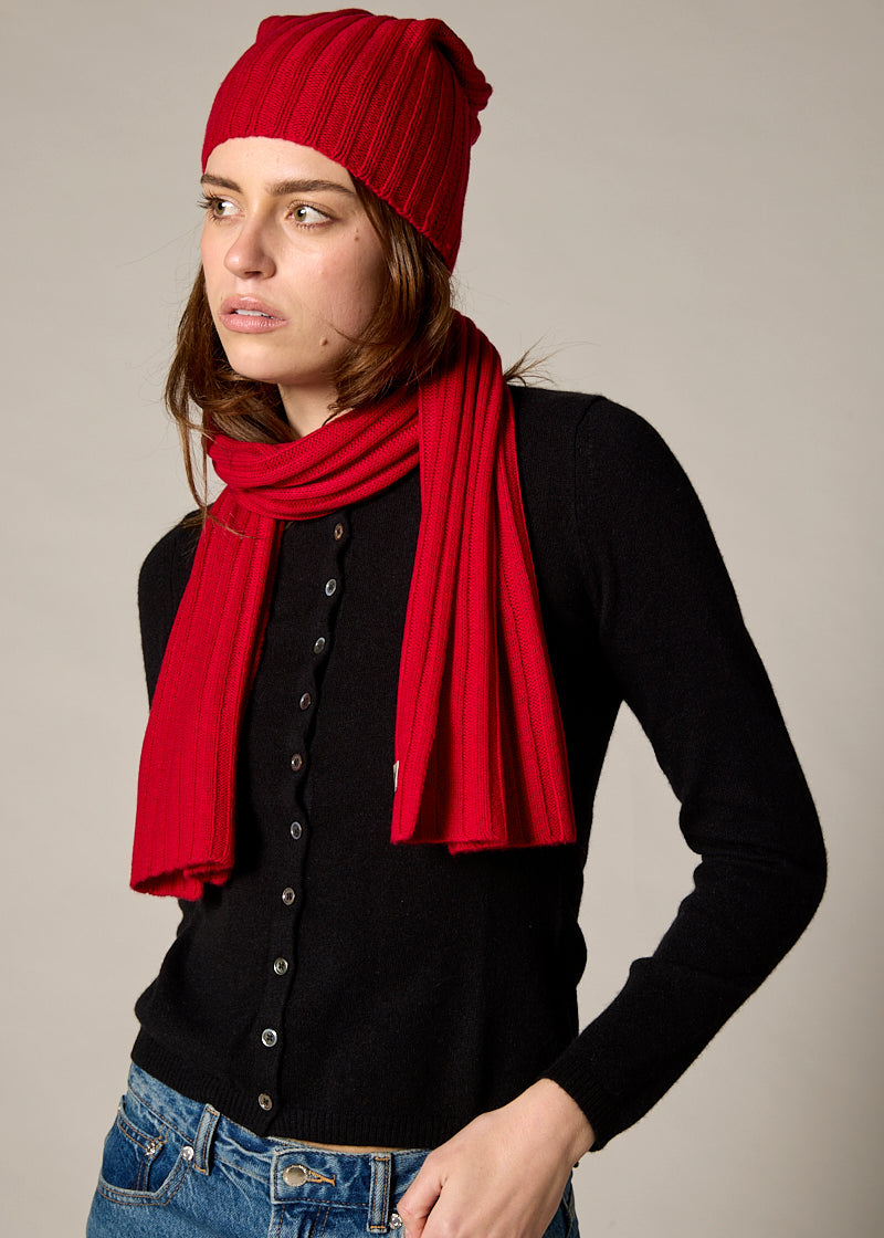 Sonya Hopkins pure cashmere rib beanie in true red