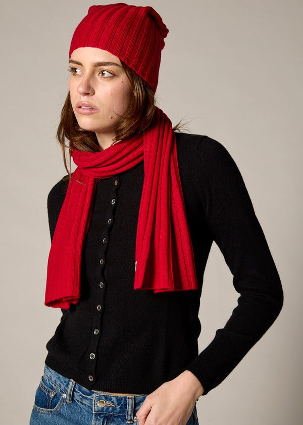 Sonya Hopkins pure cashmere rib beanie in true red
