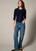 Sonya Hopkins 55% silk 45% cashmere crew cardigan in navy